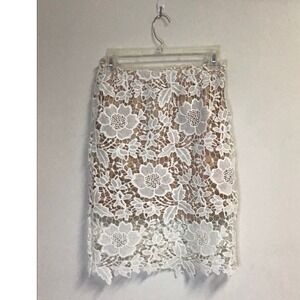 Sans Souci Beige Skirt with White Lace Overskirt‎ Women's Size Small